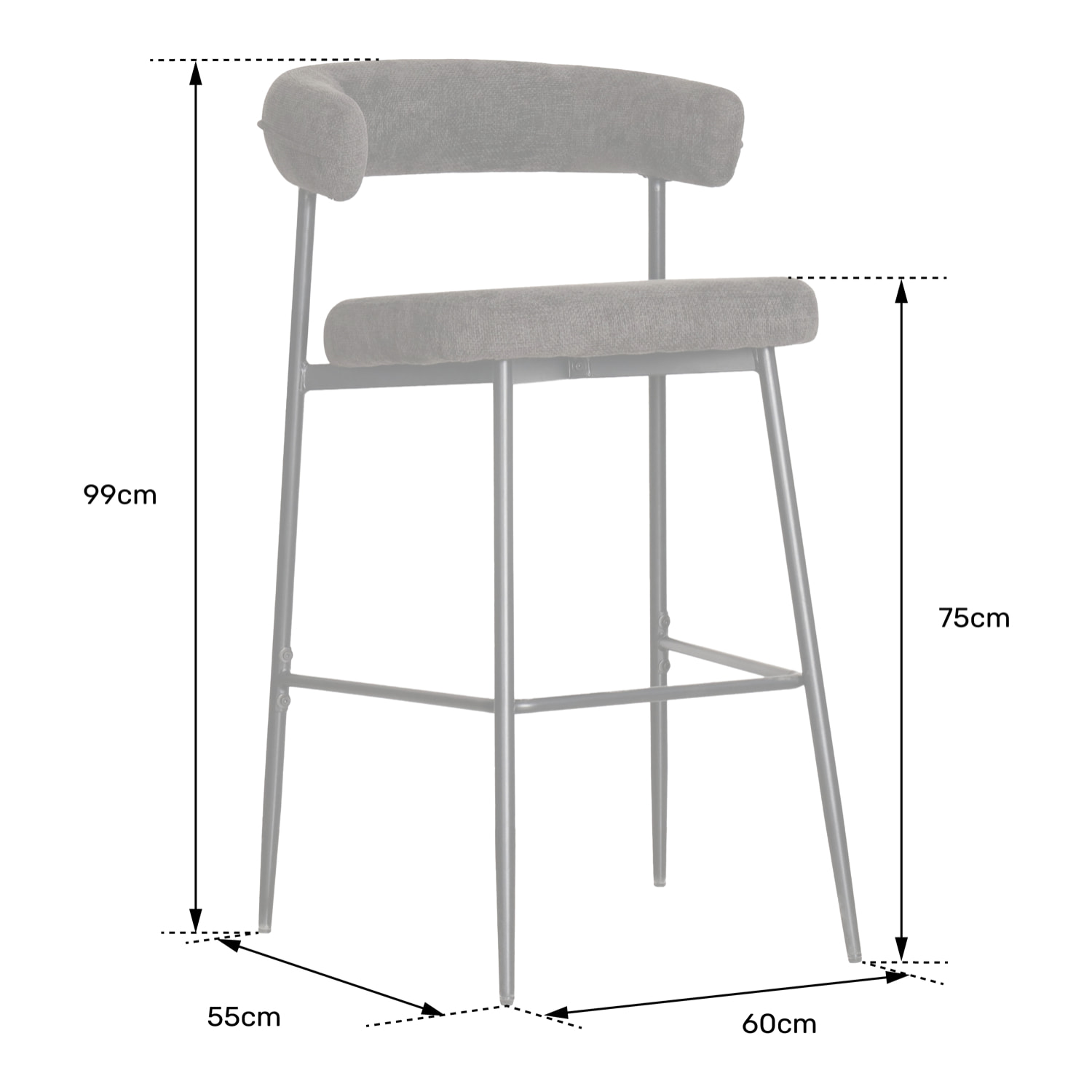 Lot de 2 tabourets de bar en tissu gris THEA