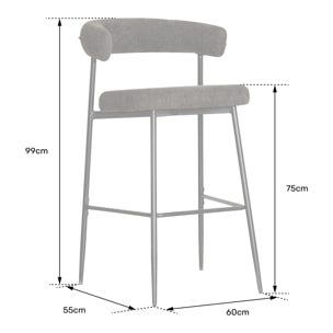 Lot de 2 tabourets de bar en tissu gris THEA