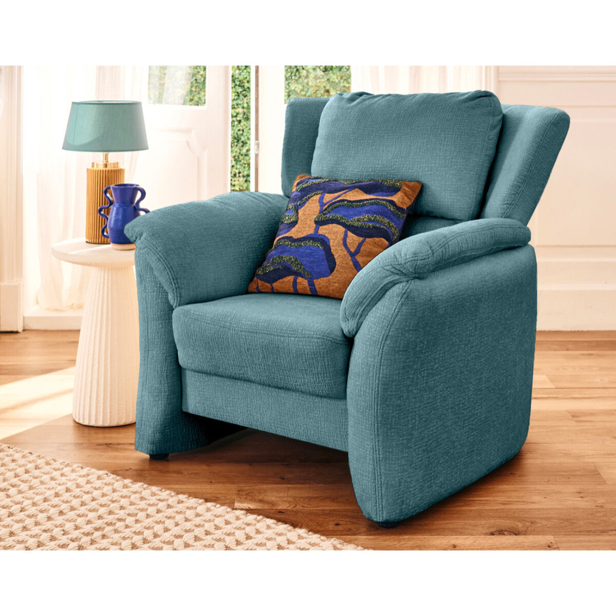 Bastille - fauteuil en tissu velours relief - Bleu