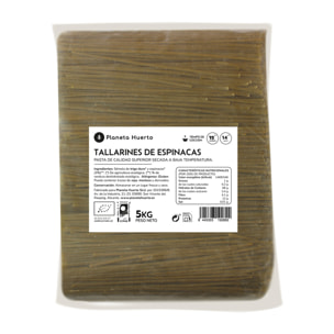 PLANETA HUERTO | Tallarines de Espinacas Ecológicos 5 Kg, Pasta Verde BIO - Tallarines con Sémola de Trigo Duro y Espinaca Deshidratada, Ideal para Cocina Saludable