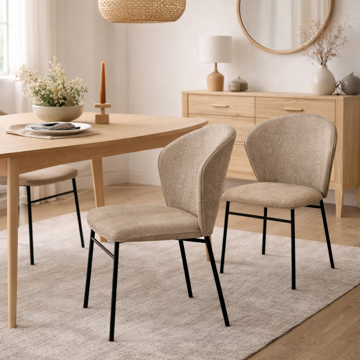 Lot de 2 chaises – Assise rembourrée – Design moderne