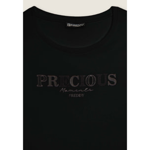 T-shirt con scritta Precious Moments in strass