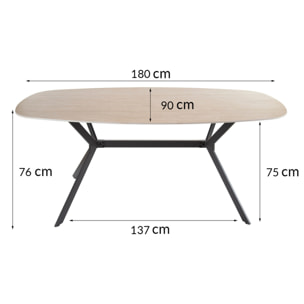 Ruben - table à manger - plateau en céramique effet travertin - pieds en acier - 4 à 6 personnes - Beige / Noir