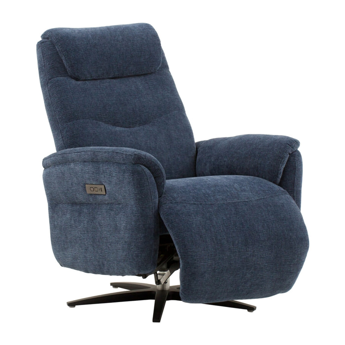 Poltrona reclinabile elettrica OSLO in tessuto blu e base in metallo nero
