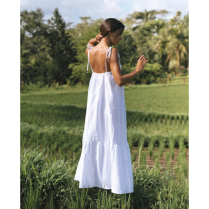 Vestido largo de tirantes con volante