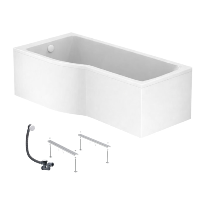 Baignoire bain douche 150 x 80 cm gauche Connect Air + tablier + pieds + vidage Blanc