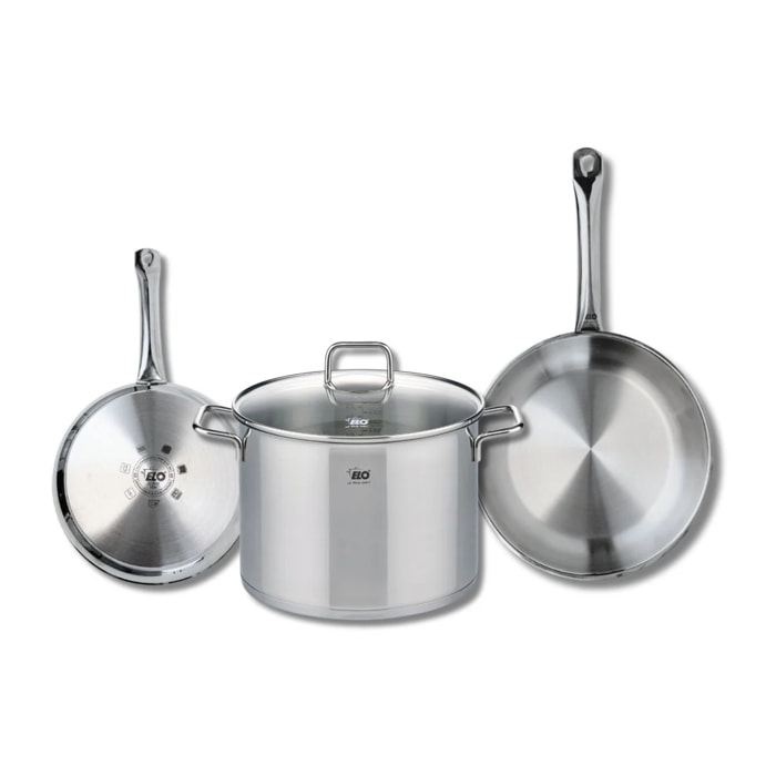 Set de 2 Poêles de cuisson 24 et 28 cm et 1 faitout 26 cm Elo Profi Citrin