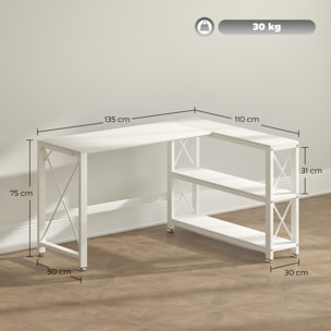 Bureau d'angle modulable design contemporain multi-rangement  - métal panneaux blanc