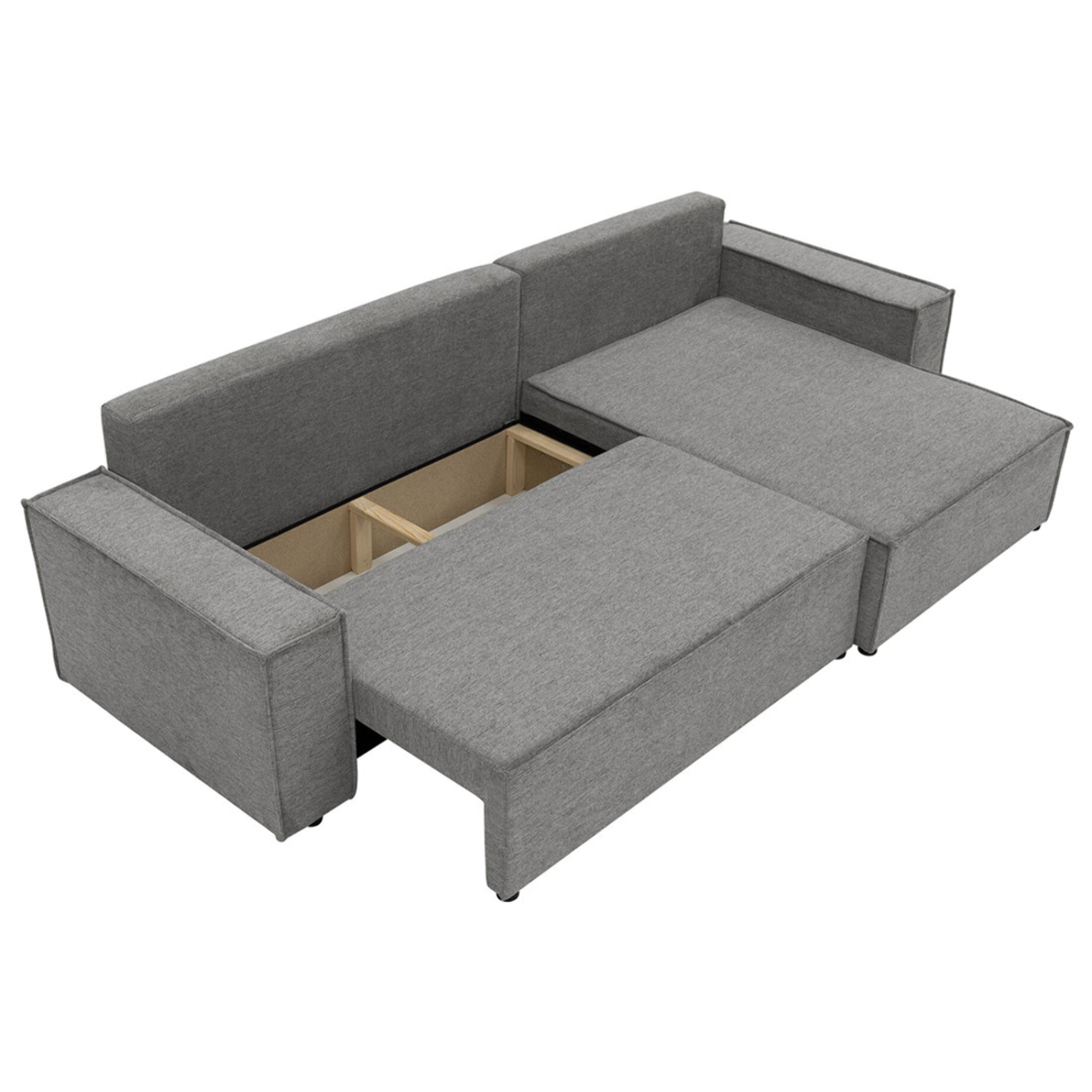 Cezanne - Canapé d'angle réversible 5 places convertible avec coffre en tissu texturé - Gris