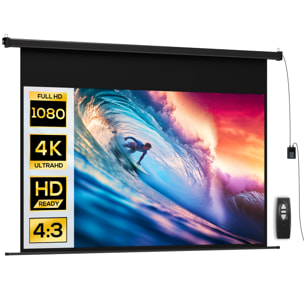 Écran de projection motorisé 100 pouces, 16:9 4K HD - mural avec télécommande - noir