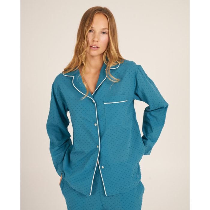 Camiseta de pijama de mujer abotonada con bolsillo