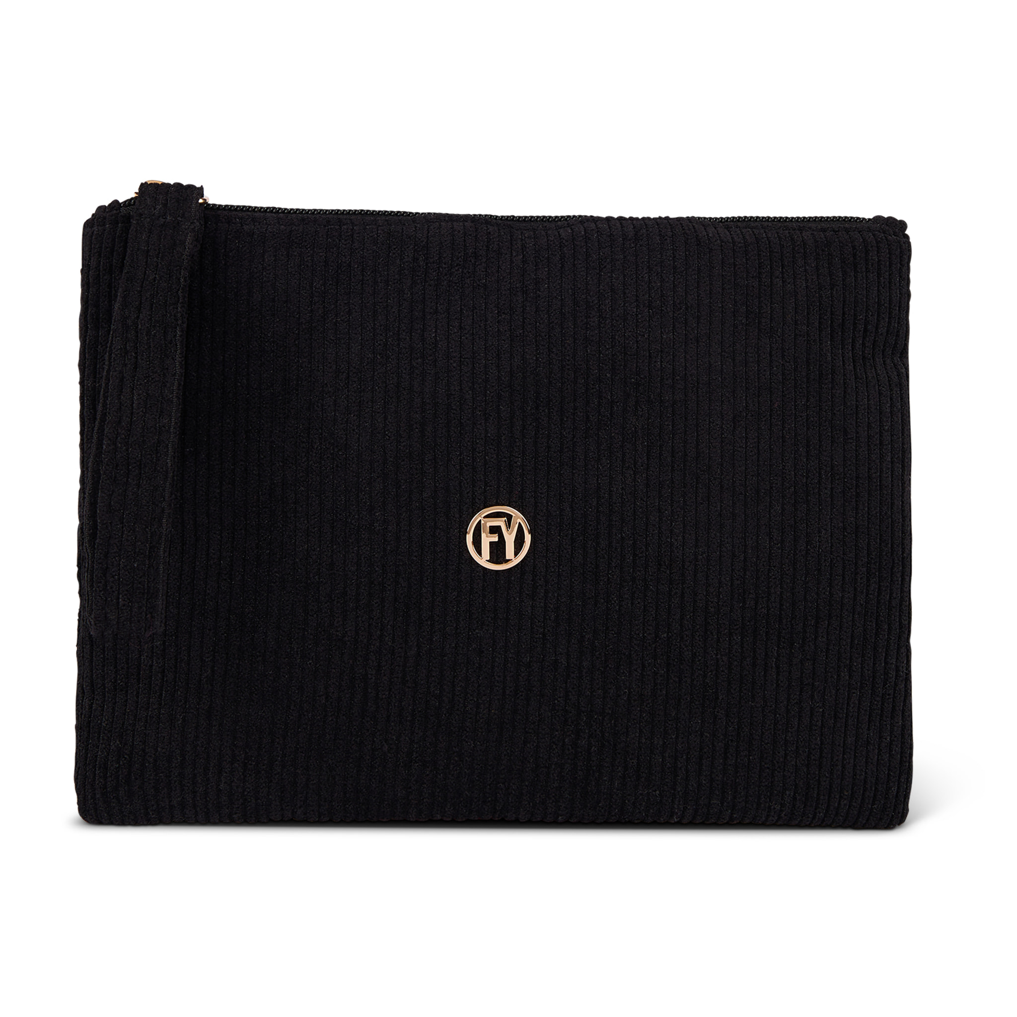 Bustina in velluto a coste con logo FY dorato
