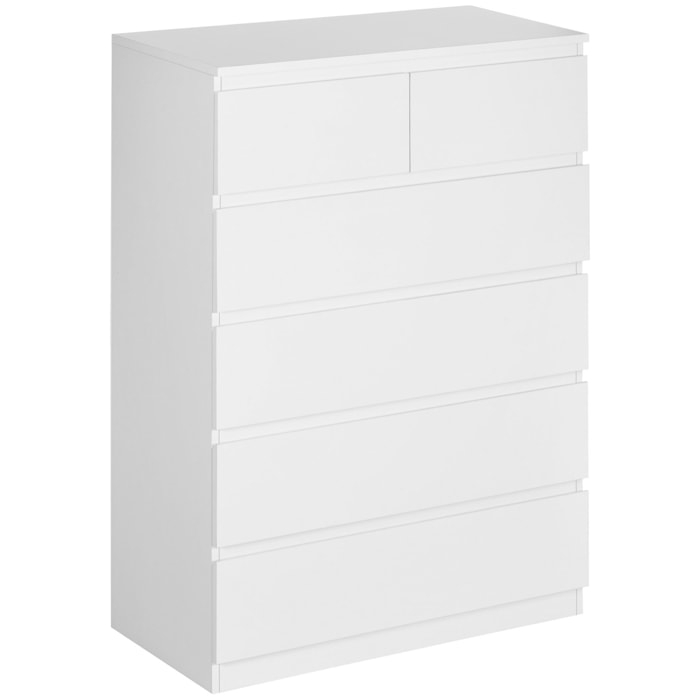 Cómoda Moderno con 6 Cajones Cajonera de Madera Cómoda de Dormitorio para Entrada Salón Oficina Carga 50 kg 80x39x115 cm Blanco