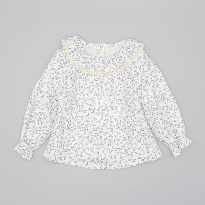 Camisa Azul De Viella Con Estampado De Hojas