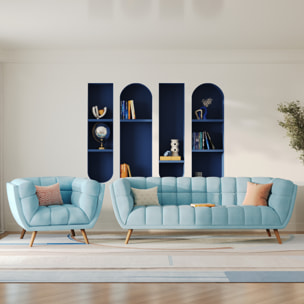 Fauteuil capitonné en tissu bleu clair - Carmen