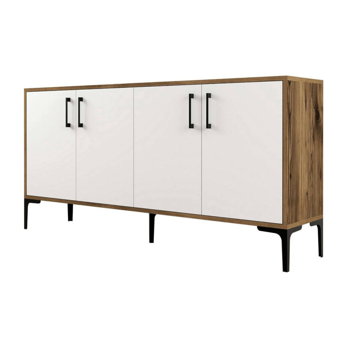 Credenza Daltobell, Buffet da soggiorno, Madia da salotto, Dispensa da cucina, 160x35h78 cm, Noce e Bianco