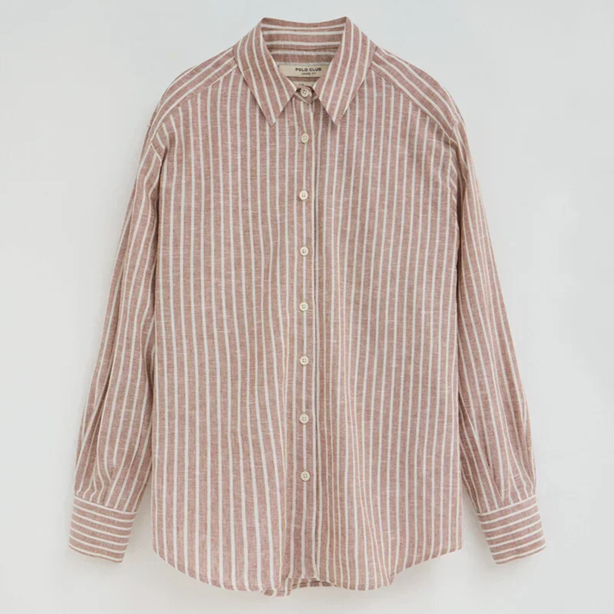 Camicia cotolino a righe terracotta regular fit con ricamo Polo Club