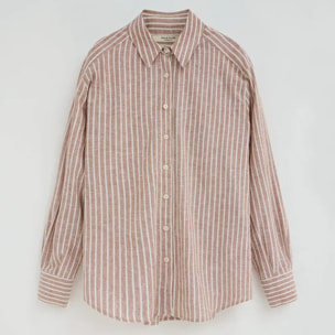 Camicia cotolino a righe terracotta regular fit con ricamo Polo Club