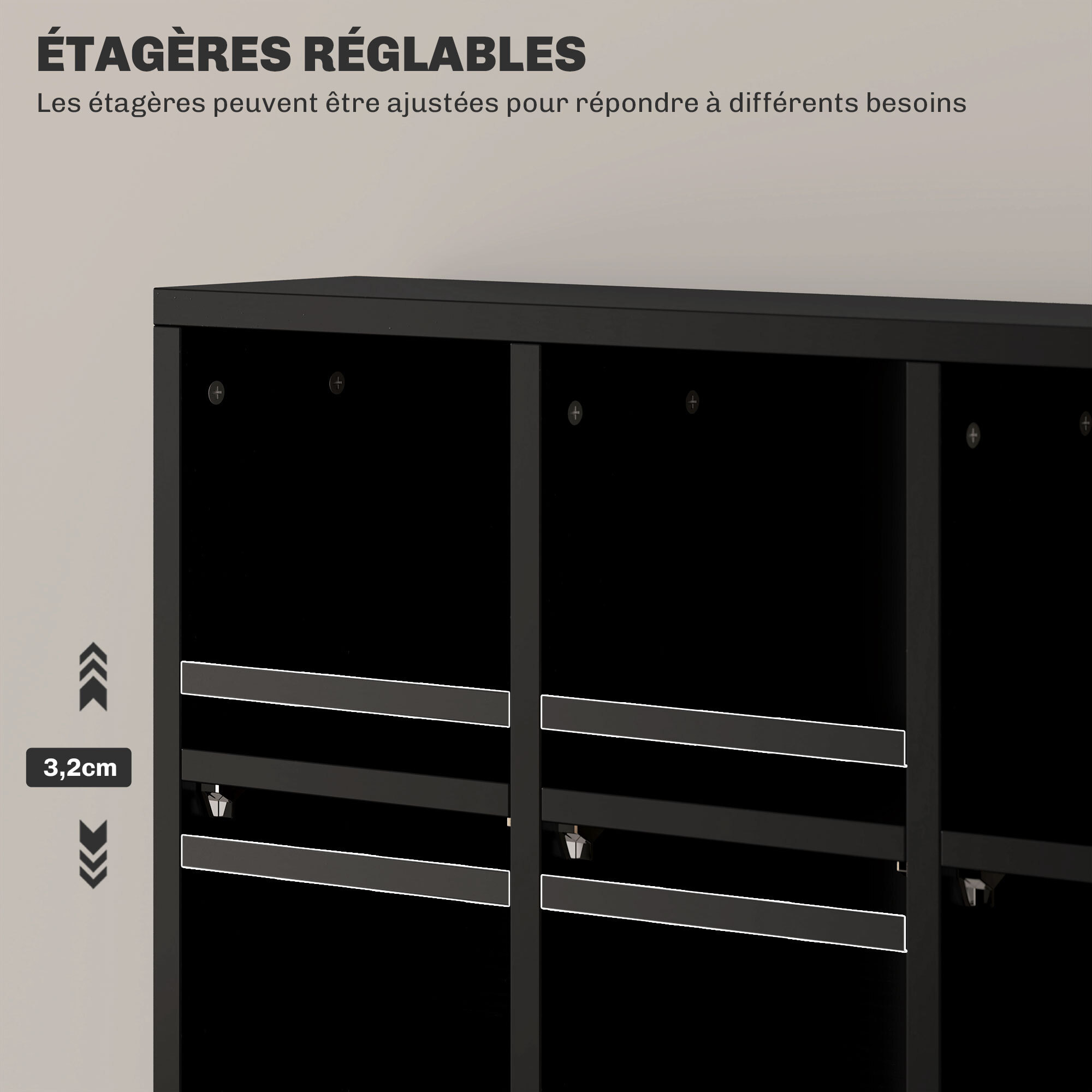 Étagère rangement CD/DVD meuble de rangement pour 480 CDs 24 compartiments réglables en hauteur 89 x 20 x 130 cm noir