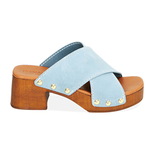 Sandalias de ante azul claro, tacón de 5,5 cm