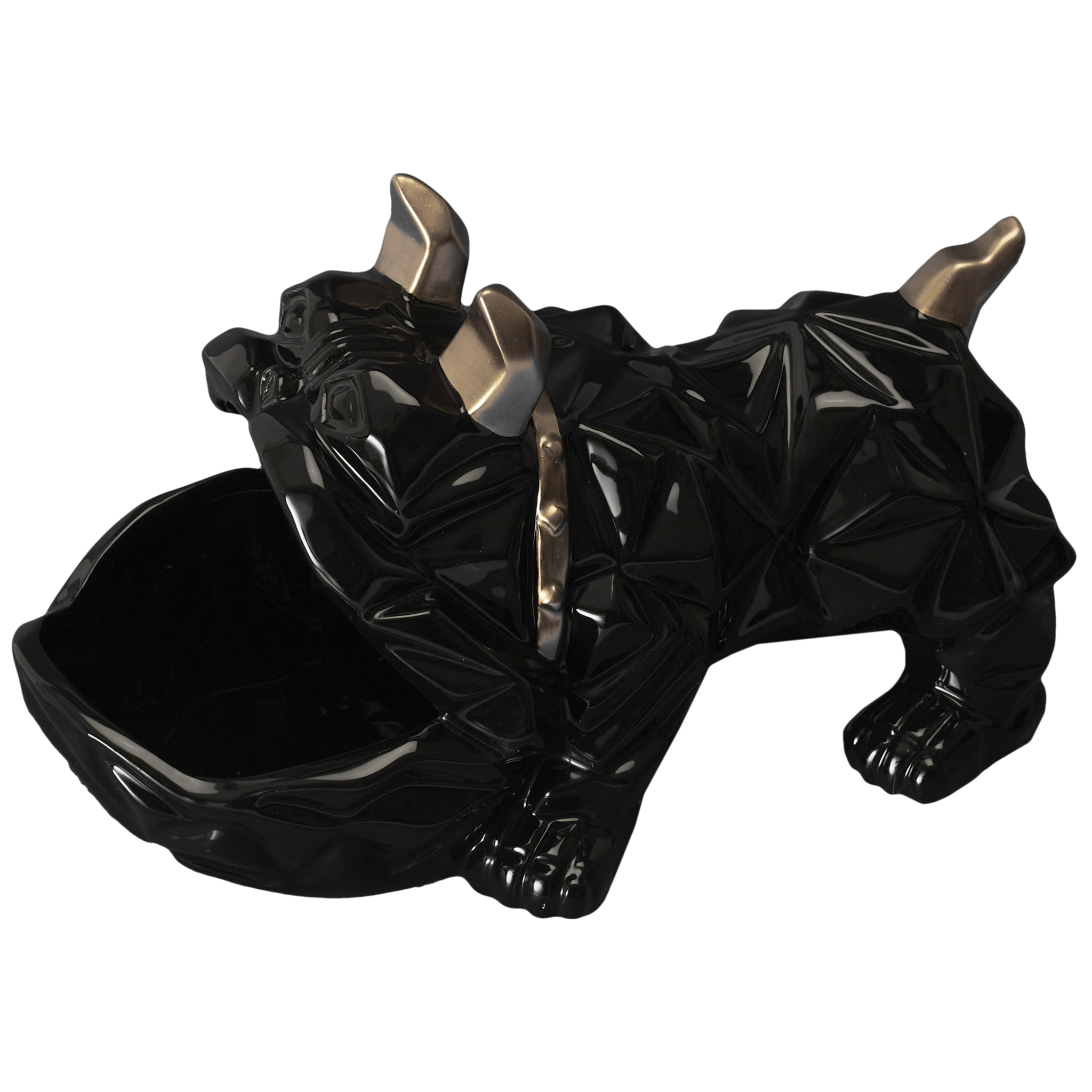 Sculpture Ceramique Bulldog Noir Vide Poche