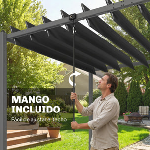 Pérgola de Jardín 3x5,7 m, Cenador de Jardín con Techo de Lamas Ajustable a 90°, Manivela, Estructura de Aluminio, Protección UPF50+, Pabellón para Exterior, Patio, Terraza, Gris Oscuro