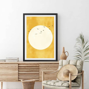 Affiche dessin ""Eternel coucher du soleil"" Affiche + cadre en bois - Noir