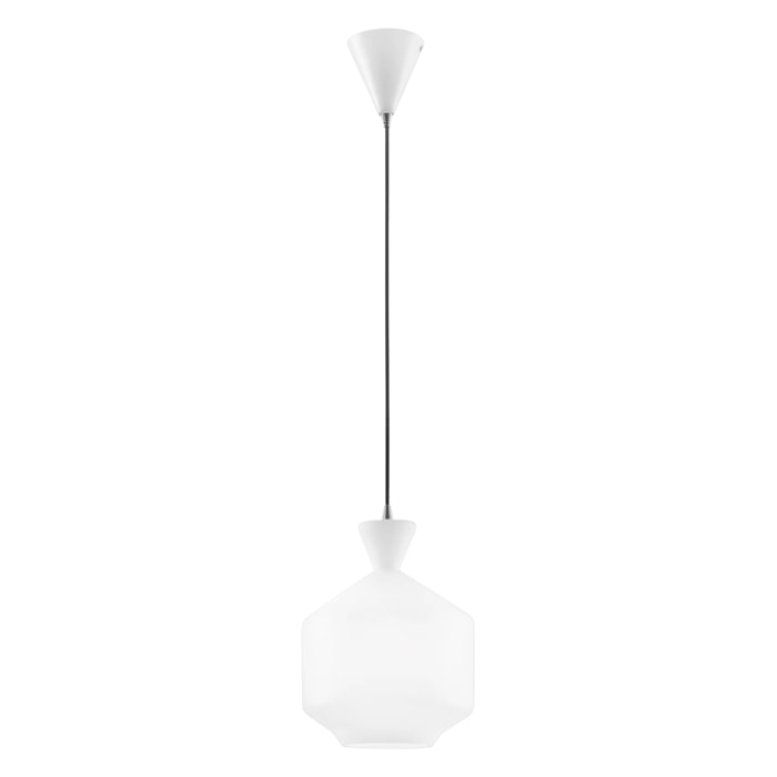 Lampadario a sospensione SUGAR bianco nero in vetro con cavo in tessuto nero 20x26 cm.. (1xE27)