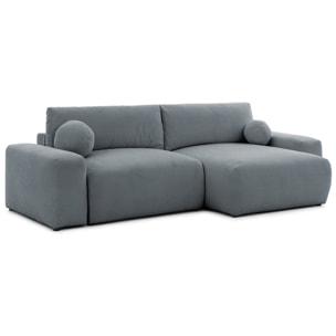 Constance - Canapé d'angle réversible 4 places convertible avec coffre en tissu - Gris