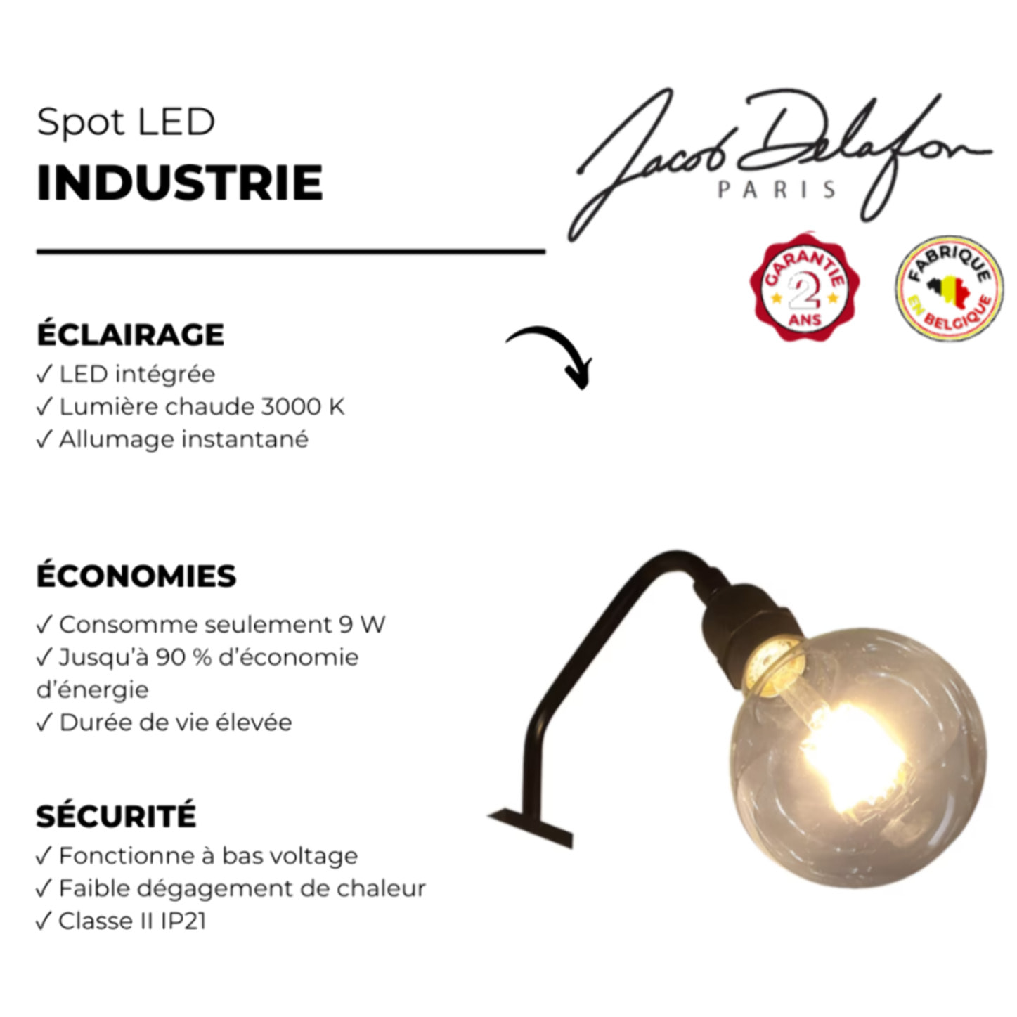 Spot LED "Industrie fixe" noir mat