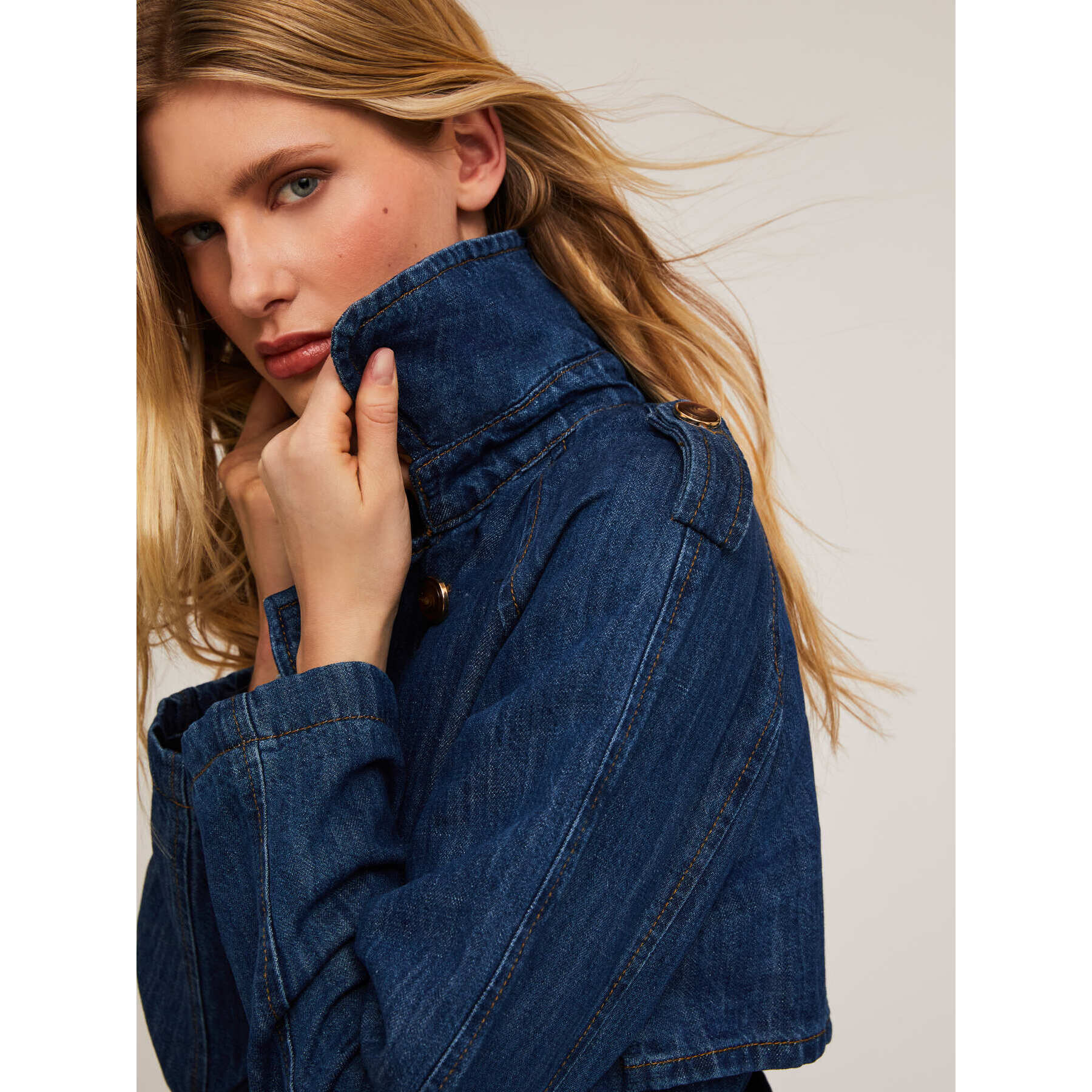 Motivi - Trench in denim misto lino - Blu