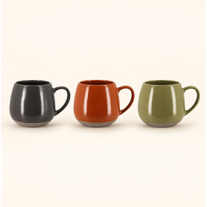 Lot de 6 mugs en grès - 3 couleurs assorties 40cl TERRA