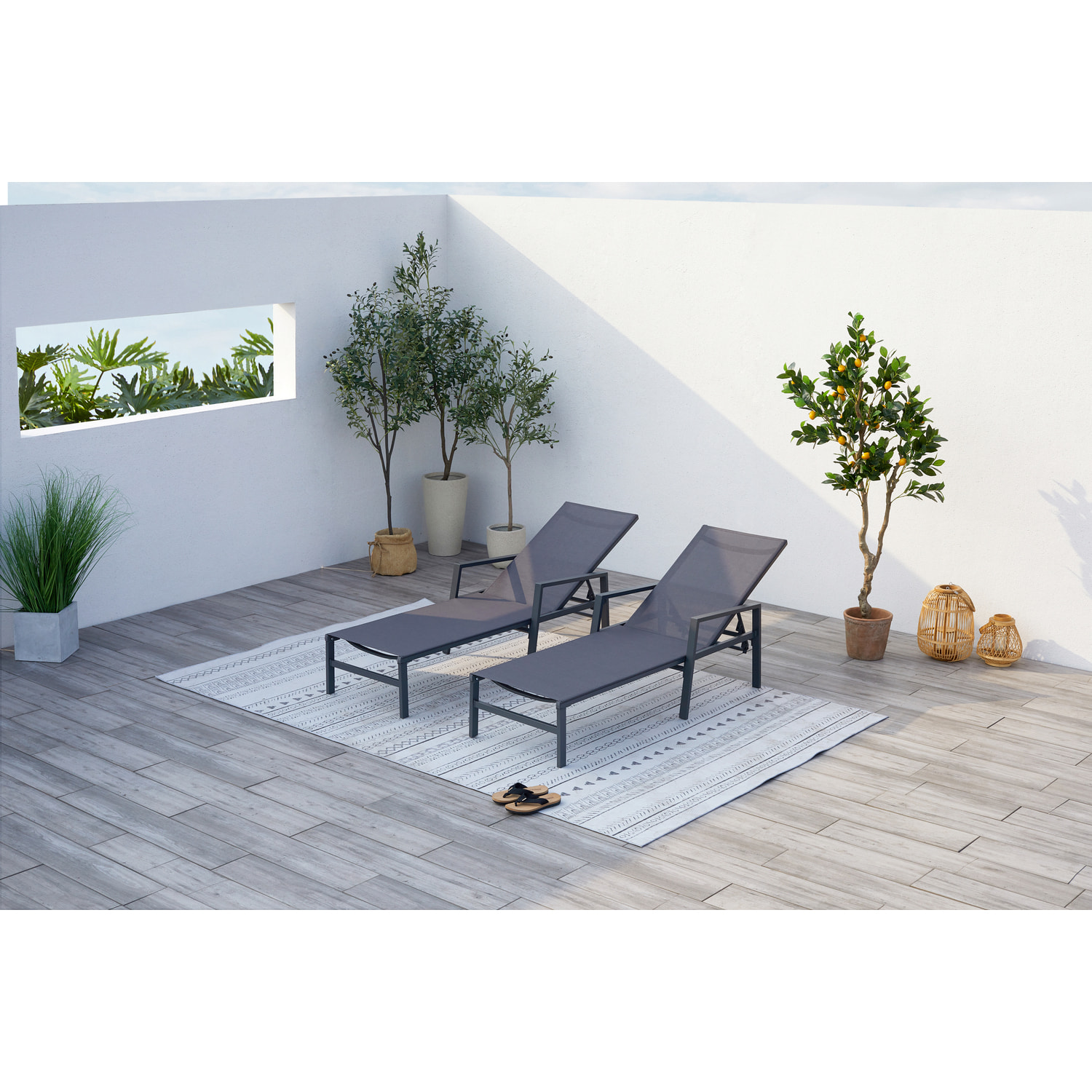 Lot de 2 transats en aluminium gris foncé  SITGES