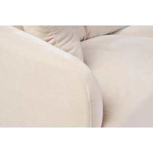 Canapé design 3 places en tissu effet velours beige et métal noir JERRY