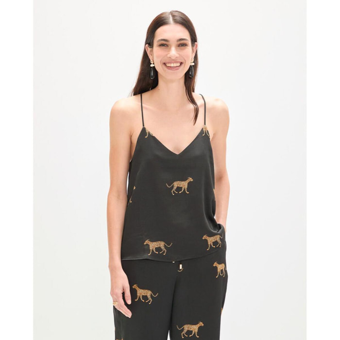 Top in pizzo satinato stampato