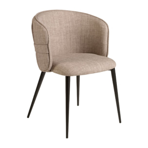 Silla Angel Cerdá con asiento y respaldo tapizados en tela en marrón patas de acero inoxidable en negro mate 58x58x77cm