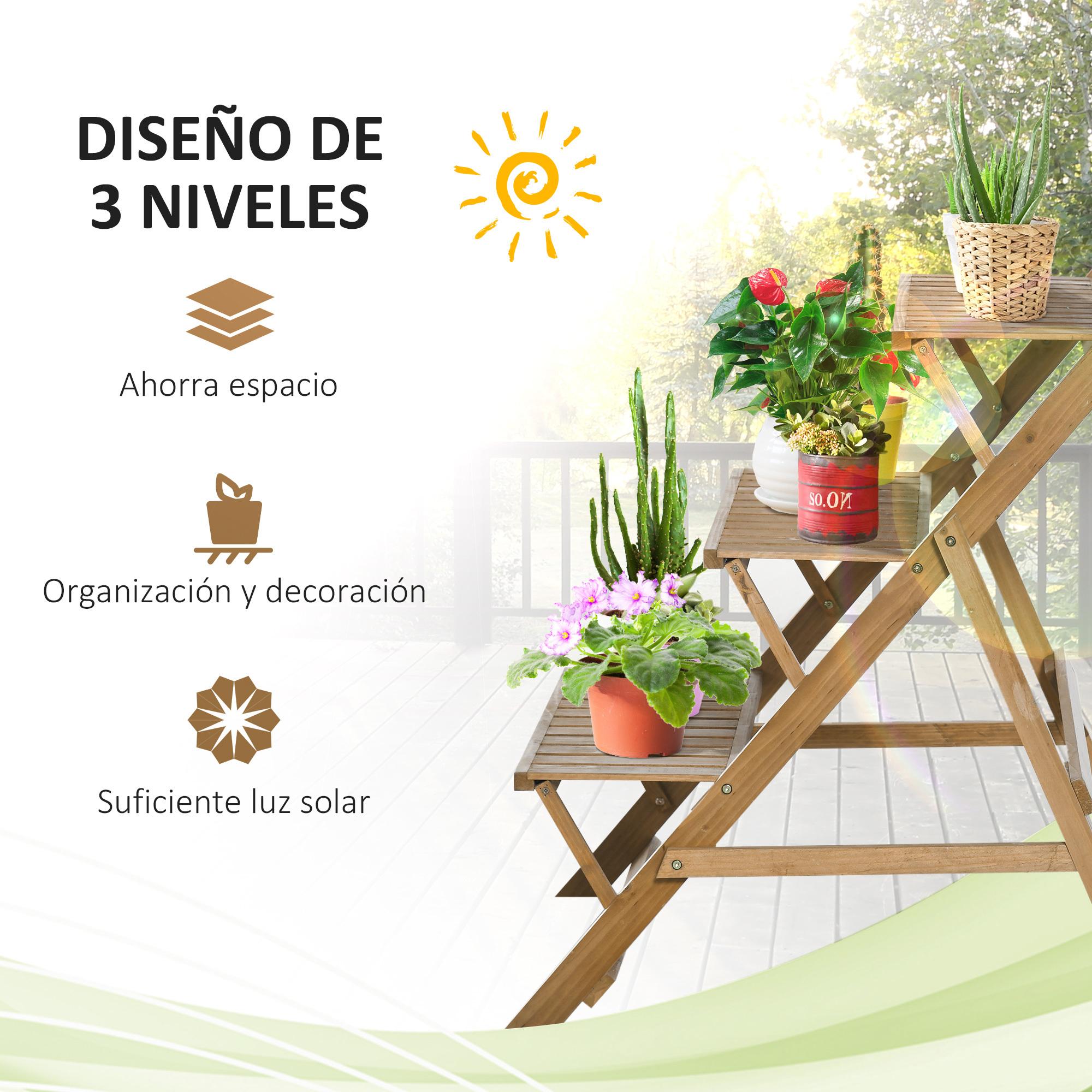 Estantería para Plantas de Madera Escalera con 3 Estantes Plegables 101x83x88 cm