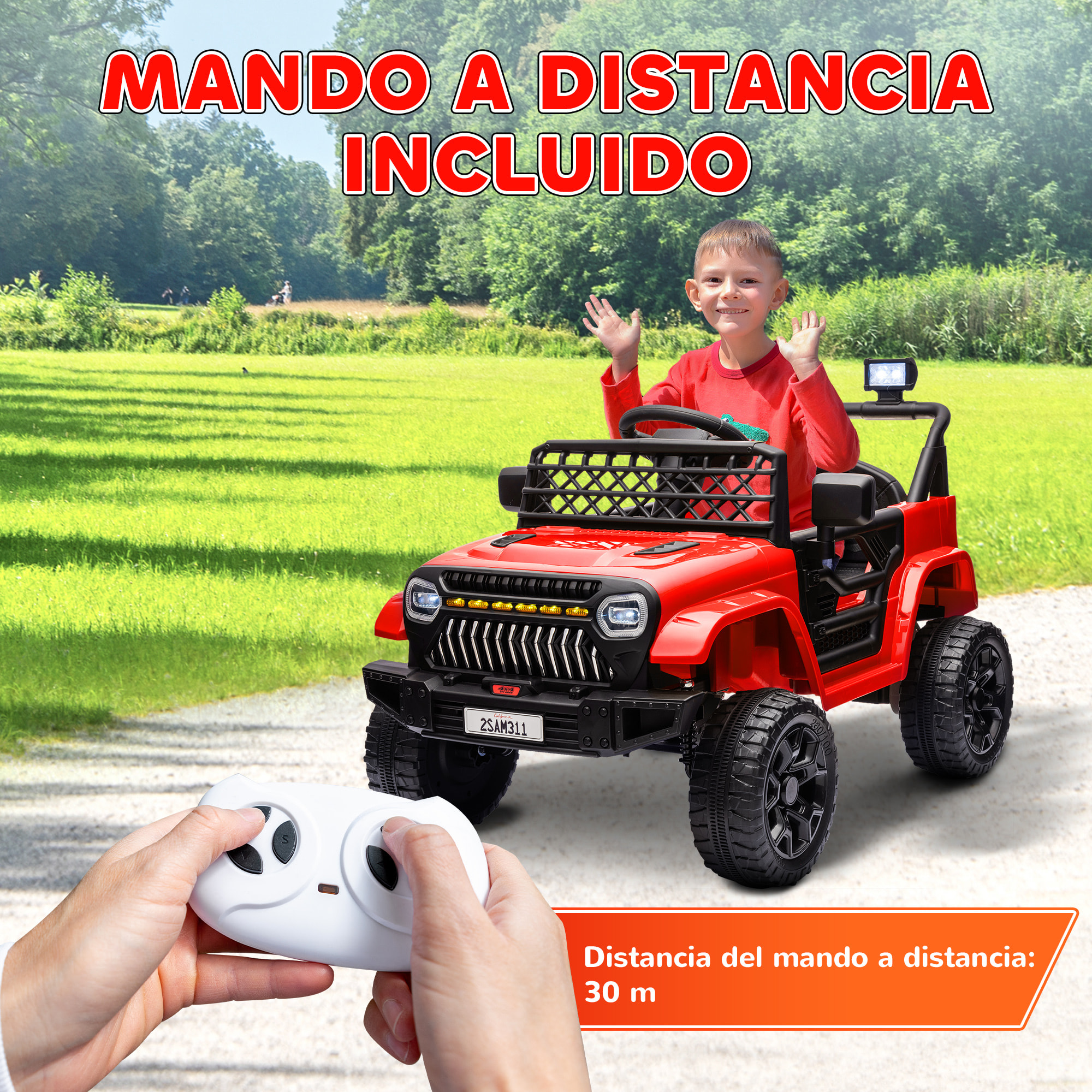 Coche Eléctrico para Niños de +3 Años Coche Eléctrico Infantil Coche de Batería 12V con Mando a Distancia Velocidad Ajustable USB Faros Bocina Rojo