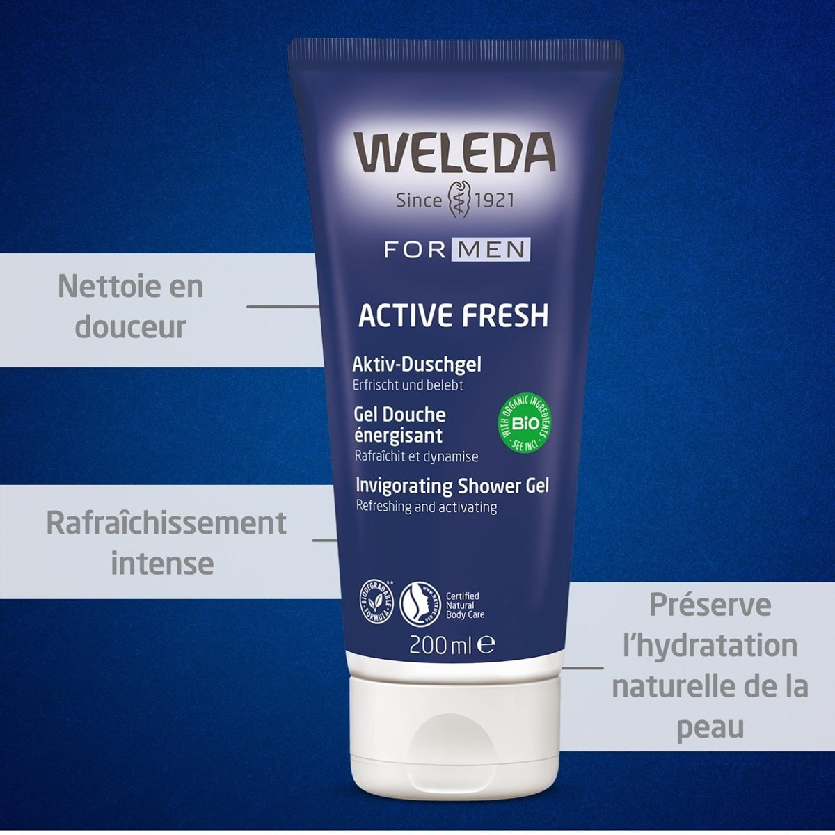 WELEDA - TRIO  Active fresh - Gel Douche énergisant X2 + Gel Douche Sport à l'Arnica X1 - Vegan* - Certifié Natrue ** - Tube de 3*200 ml