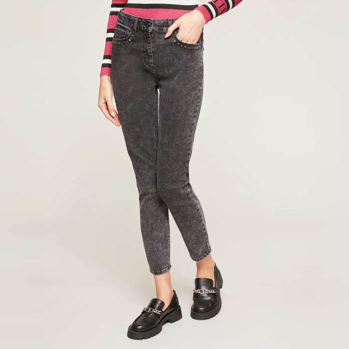 Jeans - decorato con borchie - skinny fit - nero denim