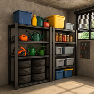 Mesh 150 - Scaffale in Metallo 150x100x50 cm con 4 Ripiani in Reticolato Portata 1365Kg Nero