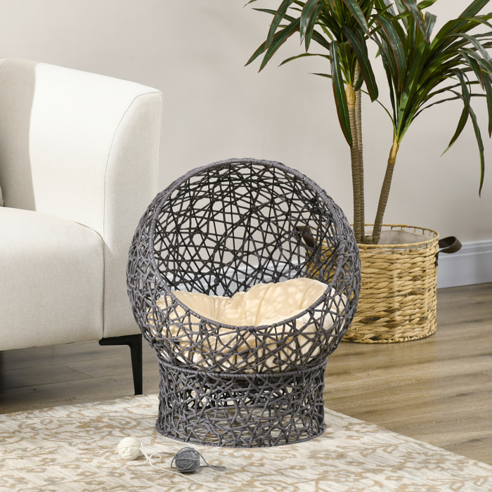 Panier tressé chat gris apia lit chat cosy grand confort dia. 50 x H.60 cm coussin moelleux beige inclus
