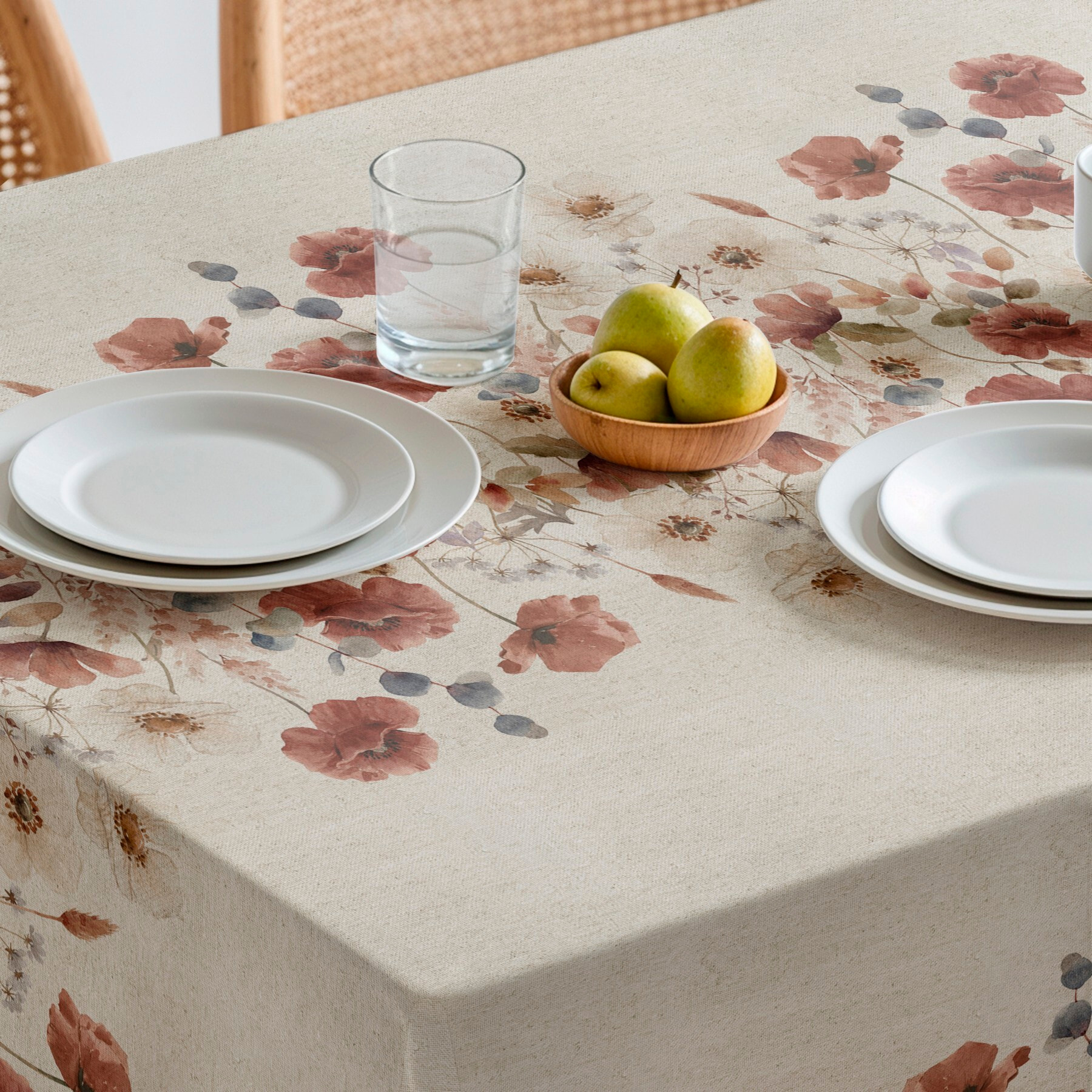 Mantel estampado antimanchas AMAPOLA NATURAL