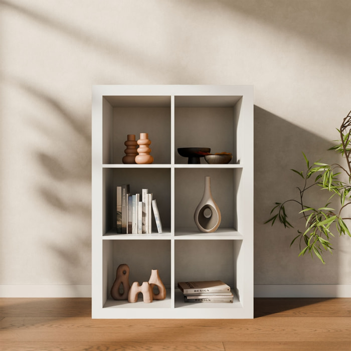 Etagère bibliothèque décor bois 2 niveaux 6 compartiments BASIKS