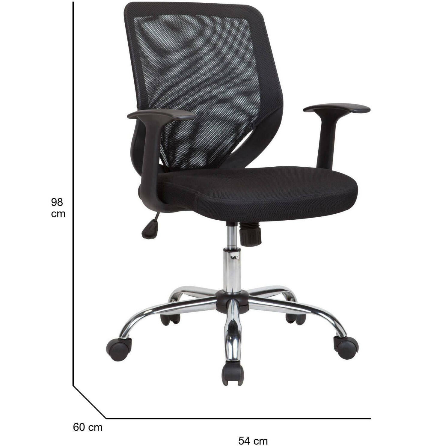 Sedia da ufficio Albany, Poltrona direzionale a rete con braccioli, Seduta ergonomica da ufficio, 60x54h90/98 cm, Nero