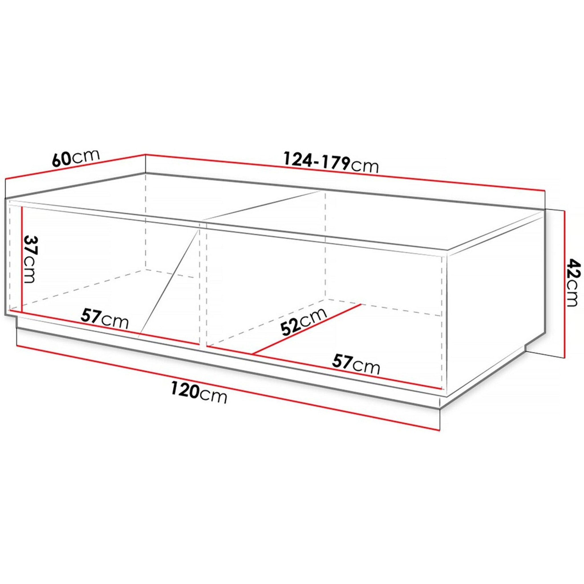 Table basse avec coffre ''Ceelias'' - 124 x 60 x 42 cm - Gris/Marron