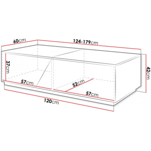 Table basse avec coffre ''Ceelias'' - 124 x 60 x 42 cm - Gris/Marron