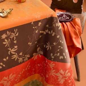 Nappe pur coton 220 g/m² motif jacquard orange marron Mille lierres automne