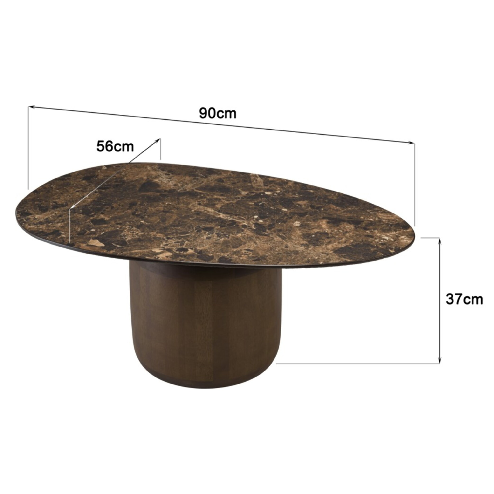 JAMES - Table basse ovoïde plateau céramique marron pied en manguier