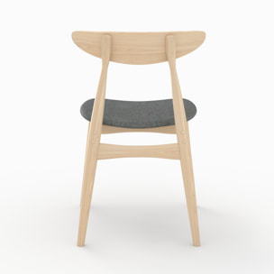 Lot de 2 chaises en tissu gris et bois d'hévéa - Josette